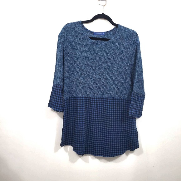 Cutloose Blue Plaid Mix Media Long Sleeve Knit Tunic Top Size S - Picture 3 of 12